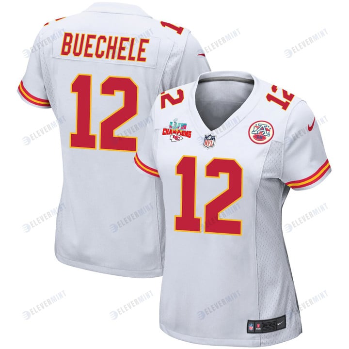 Shane Buechele 12 Kansas City Chiefs Super Bowl LVII Champions 3 Stars Women Game Jersey - White(S/No)