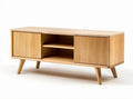 Bamboo media console with sliding doors for living room storage 150 x 40 x 50cm