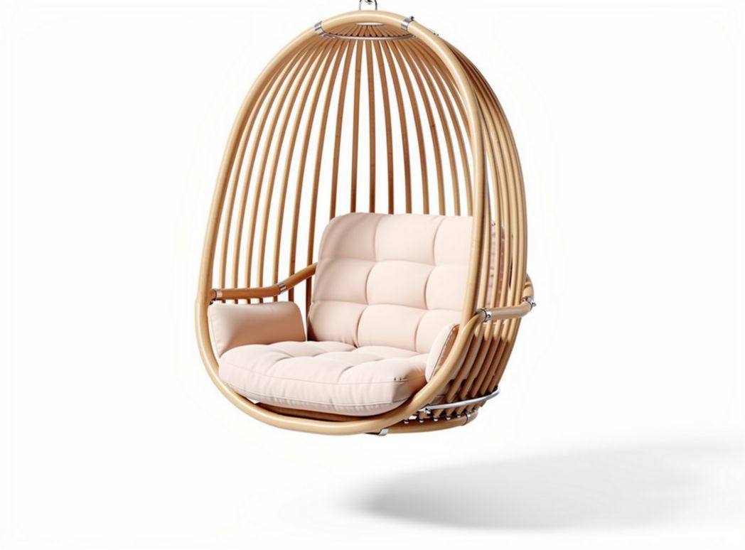 Hanging rattan chair with cushion for indoor and outdoor relaxation 120 x 90 x 140cm