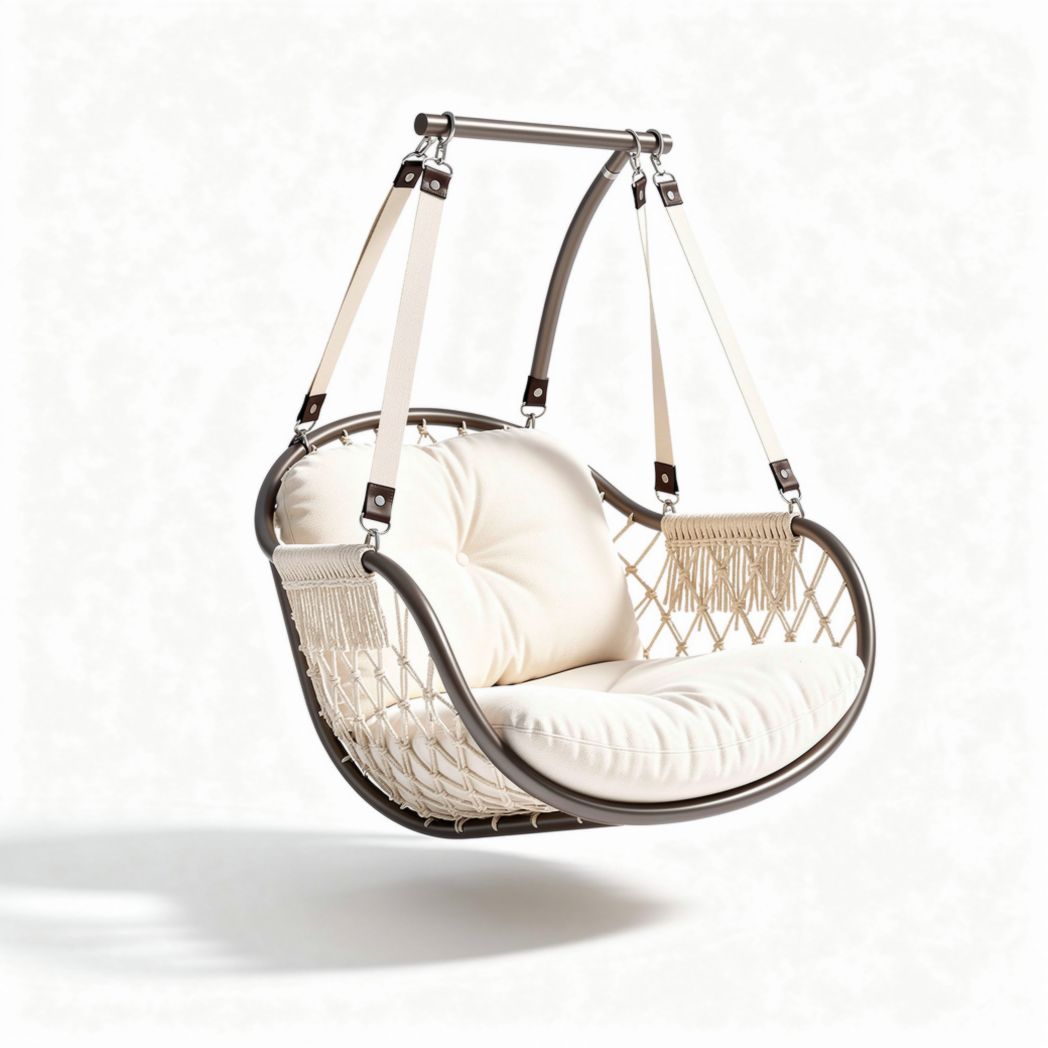 Hanging swing chair with cotton cushion and wooden frame 100 x 60 x 80cm
