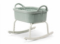 Rocking baby bassinet in soft green fabric with sturdy metal frame 80 x 40 x 30cm