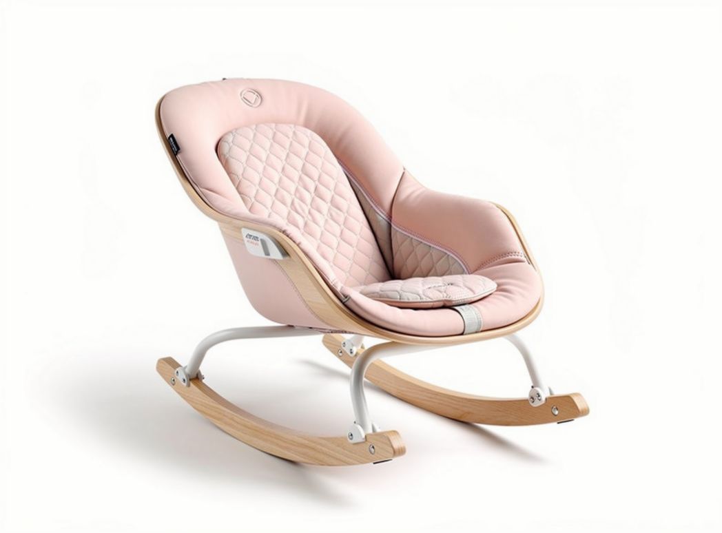 Rocking chair for infants in pink with quilted upholstery and wooden frame 70 x 65 x 75cm