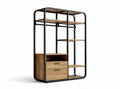 Wood and metal storage rack with shelves and drawers for organization 120 x 60 x 180cm