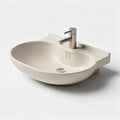 Ceramic bathroom sink with single lever faucet in beige 50 x 40 x 15cm