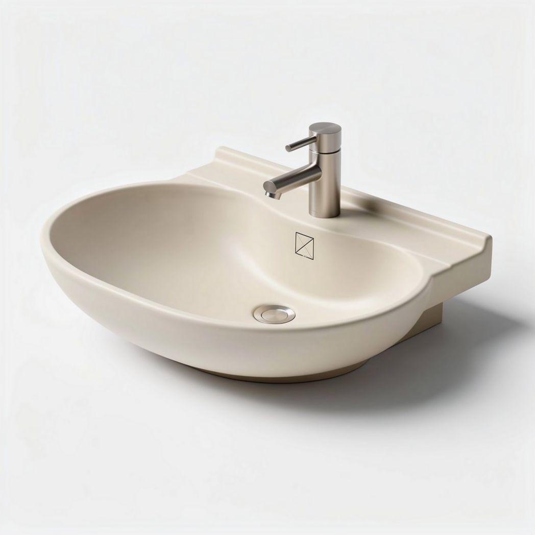 Ceramic bathroom sink with single lever faucet in beige 50 x 40 x 15cm