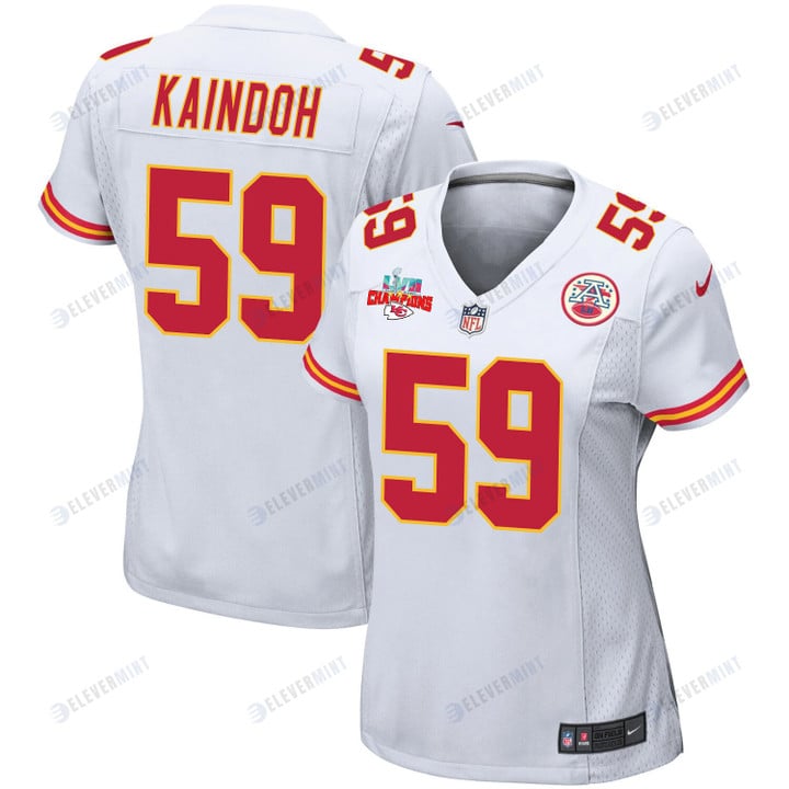 Joshua Kaindoh 59 Kansas City Chiefs Super Bowl LVII Champions 3 Stars Women Game Jersey - White(S/No)