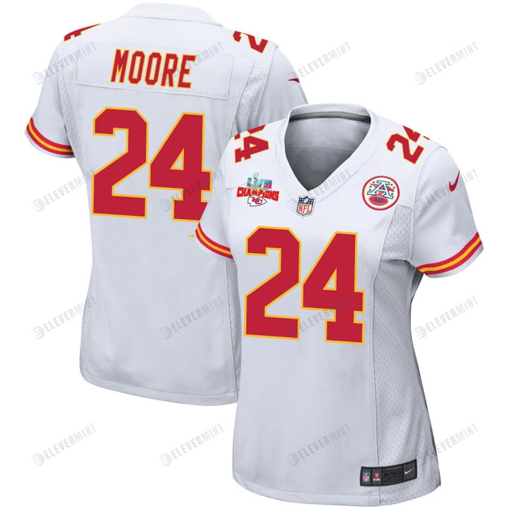 Skyy Moore 24 Kansas City Chiefs Super Bowl LVII Champions 3 Stars Women Game Jersey - White(S/No)