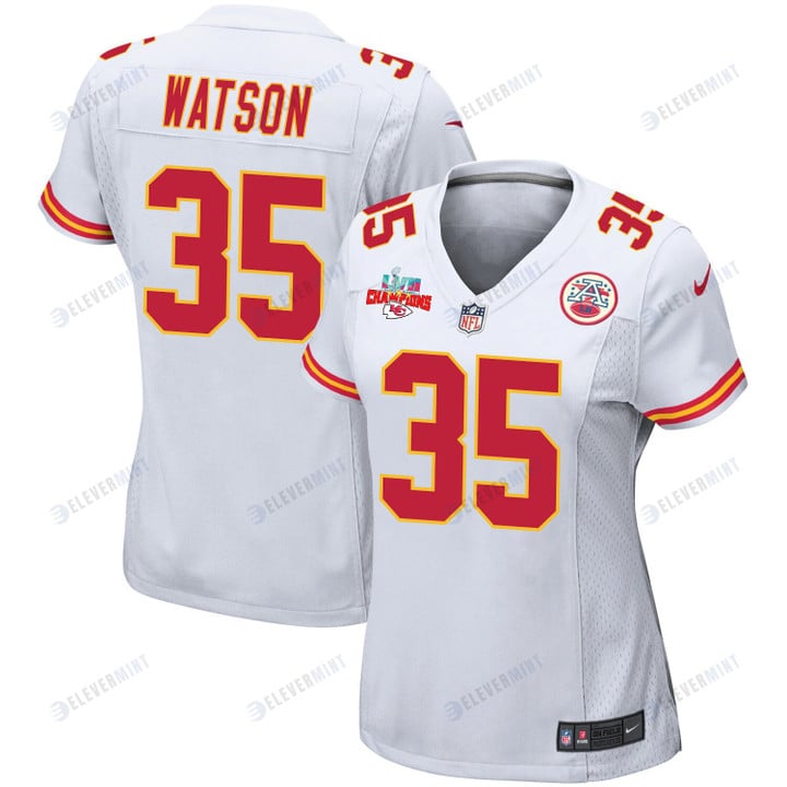 Jaylen Watson 35 Kansas City Chiefs Super Bowl LVII Champions 3 Stars Women Game Jersey - White(S/No)