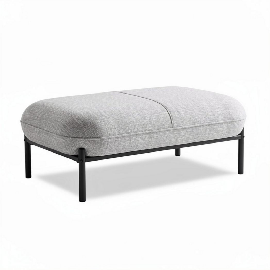 Grey upholstered ottoman with metal frame 100 x 75 x 40cm for living room use