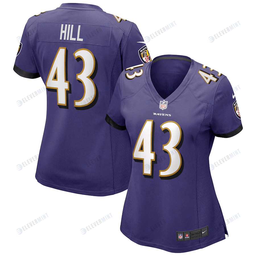 Justice Hill 43 Baltimore Ravens Women's Game Jersey - Purple(S/No)