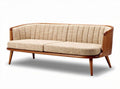 Mid-century modern wooden sofa with beige fabric upholstery 200 x 90 x 85cm