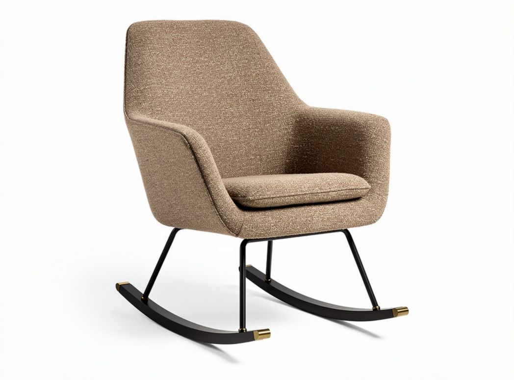 Rocking chair upholstered in beige fabric with metal base 85 x 70 x 80cm