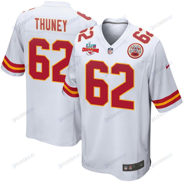 Joe Thuney 62 Kansas City Chiefs Super Bowl LVII Champions 3 Stars Men Game Jersey - White(S/No)