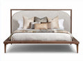 Wood frame platform bed with upholstered headboard and decorative pillows 200 x 180 x 110cm