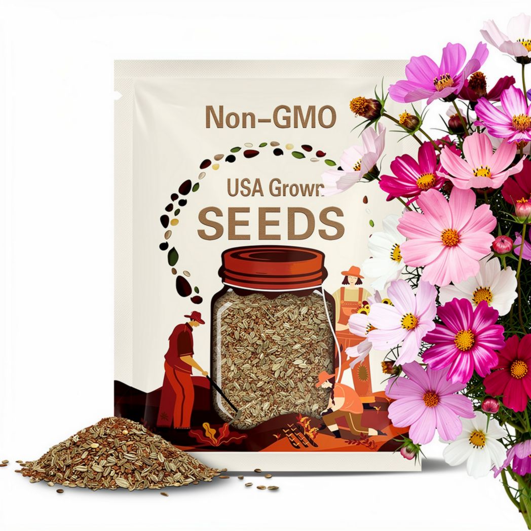 Cosmos Wildflower Seed Mix, Open-Pollinated, 4 Varieties (3000+ Seeds)