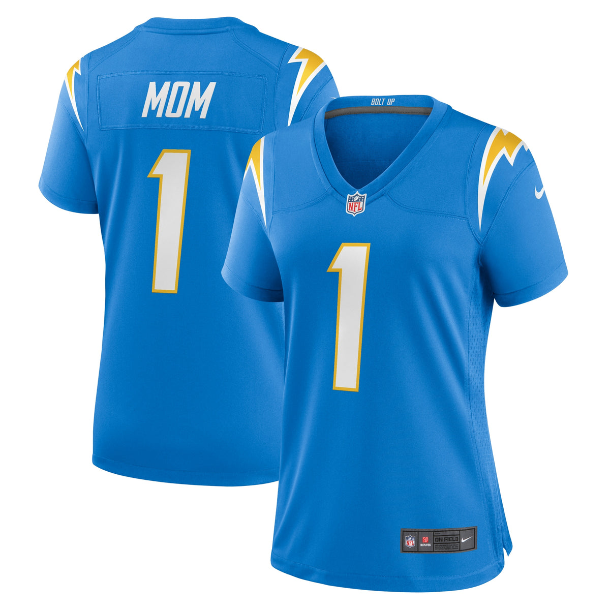 Number 1 Mom Los Angeles Chargers Nike Women's Game Jersey - Powder Blue(S)
